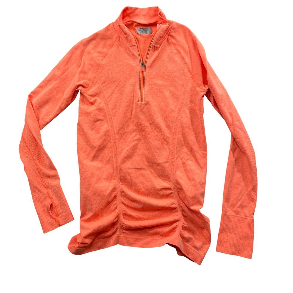 Athleta Small Tracker Long Sleeve‎ Thumbies Tangerine 1/4 Zip Ruched Front